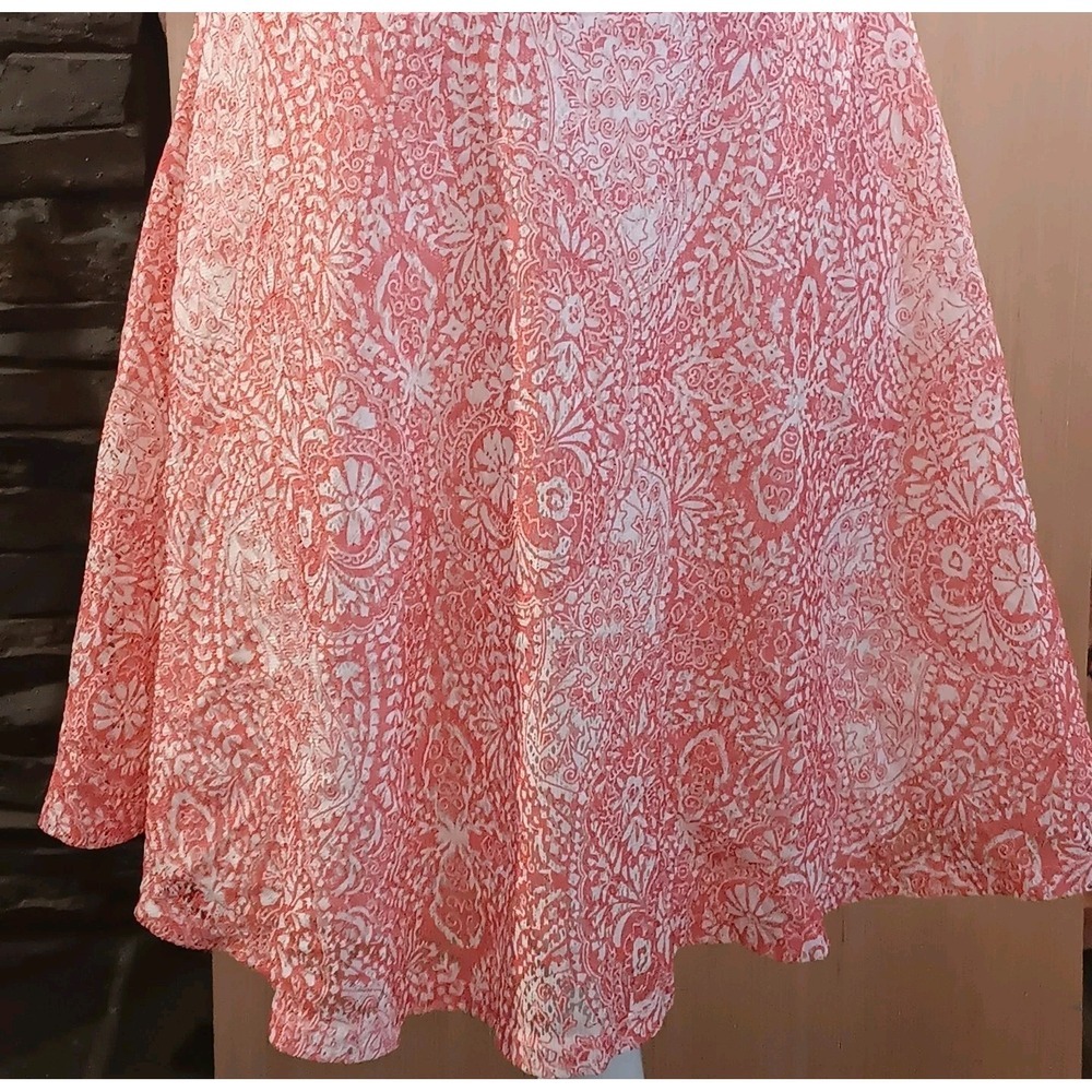 Aeropostale XL Pink White Key Hole Back Knee Length Flare Skirt Paisley /Floral - Picture 3 of 8